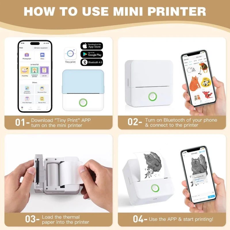 X6 Mini HD Portable Printer Sticker Label Bluetooth Pocket Thermal Printer with Rolls Paper for Student Note Inkless Printing